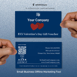 Red Hearts Valentine Day Gift Voucher Card Visitkort