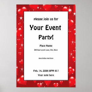 Red Hearts Valentine Day Party Poster