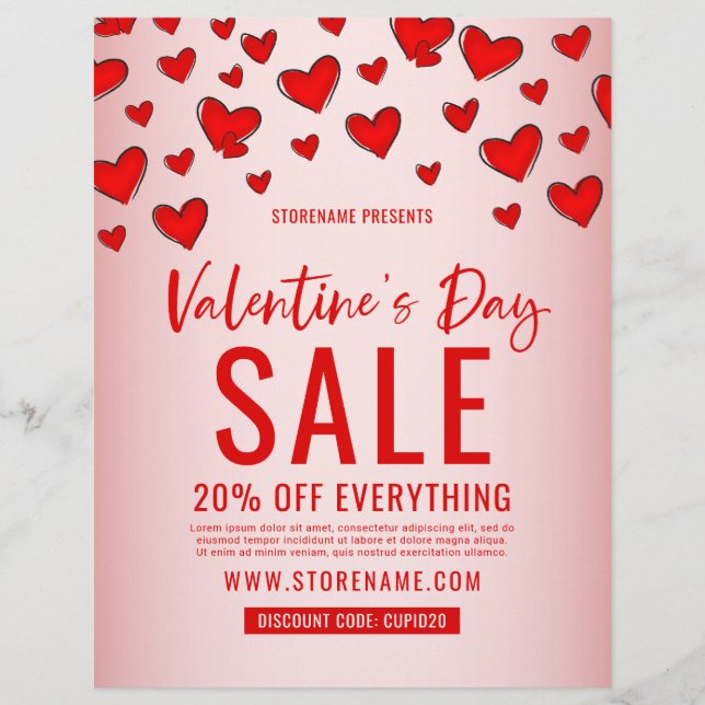 Red Hearts Valentine Day Retail Sales Rosa Reklamblad (Framsidan)