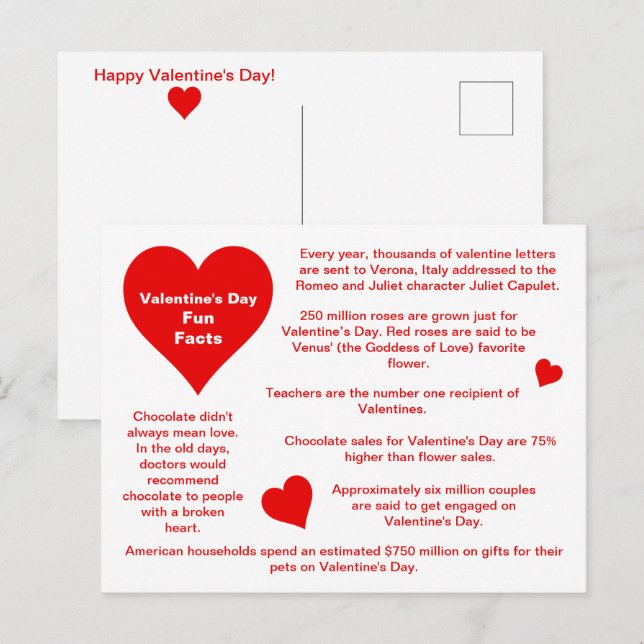 Red Hearts Valentine Day Roligt Facts Vykort (Fram/baksida)