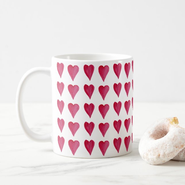 Red Hearts Valentine Day Söt Cute Kaffemugg (Med munk)