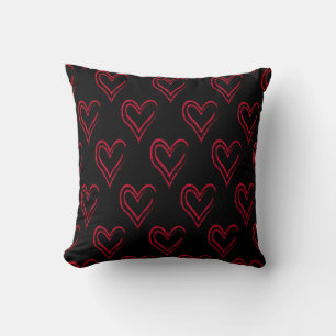 Red Hearts Valentine's minimalist Black Sq Pillow Kudde