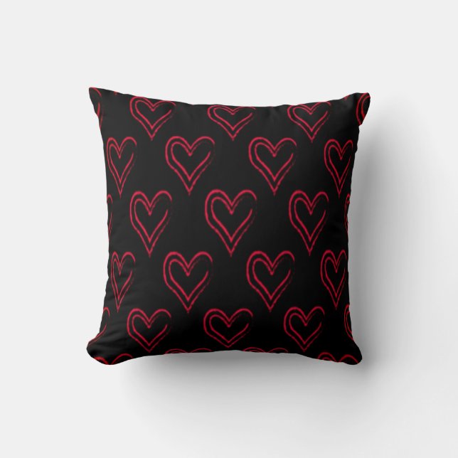 Red Hearts Valentine's minimalist Black Sq Pillow Kudde (Framsida)
