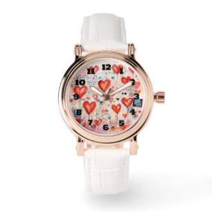 Red Hearts Whimsical Kärlek Mönster Armbandsur