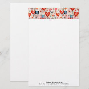 Red Hearts Whimsical Kärlek Mönster Brevpapper