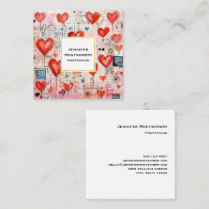 Red Hearts Whimsical Kärlek Mönster Fyrkantigt Visitkort