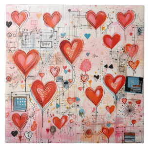 Red Hearts Whimsical Kärlek Mönster Kakelplatta