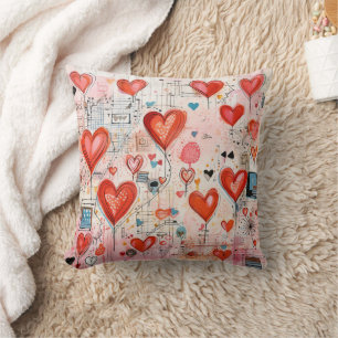 Red Hearts Whimsical Kärlek Mönster Kudde