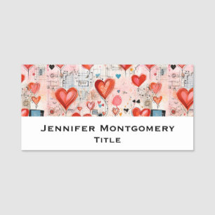 Red Hearts Whimsical Kärlek Mönster Namnbricka