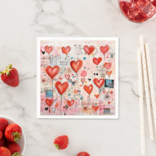 Red Hearts Whimsical Kärlek Mönster Pappersservett