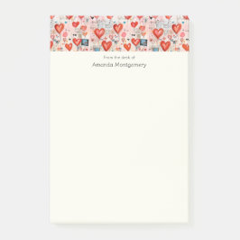 Red Hearts Whimsical Kärlek Mönster Post-it Block