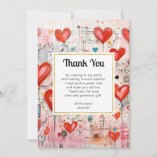 Red Hearts Whimsical Kärlek Mönster Tack Kort