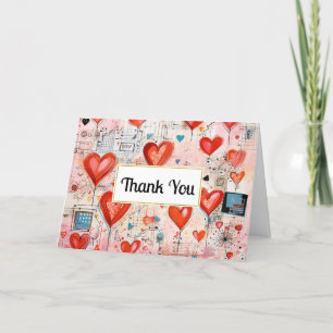 Red Hearts Whimsical Kärlek Mönster Tack Kort