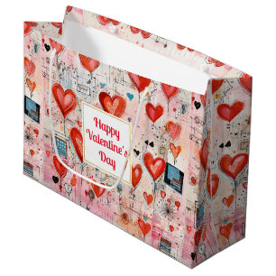 Red Hearts Whimsical Kärlek Mönster Valentine Day