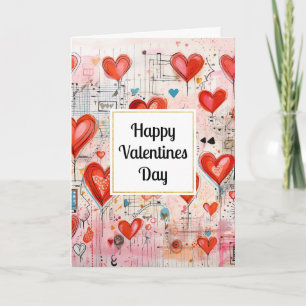 Red Hearts Whimsical Kärlek Mönster Valentine Day Kort