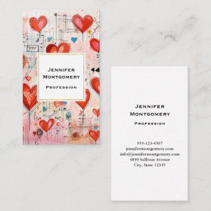 Red Hearts Whimsical Kärlek Mönster Visitkort