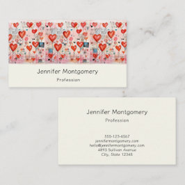 Red Hearts Whimsical Kärlek Mönster Visitkort
