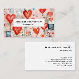 Red Hearts Whimsical Kärlek Mönster Visitkort