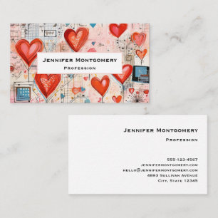 Red Hearts Whimsical Kärlek Mönster Visitkort