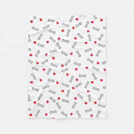 Red Hearts White Bones Hund eller Hund älskare Fleecefilt