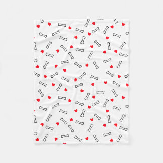 Red Hearts White Bones Hund eller Hund älskare Fleecefilt