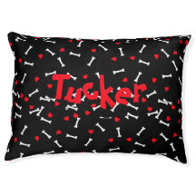 Red Hearts White Bones Personlig Hund Bed