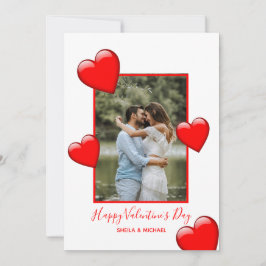 Red Hearts White Lycklig Valentines Photo Helgdag  Julkort