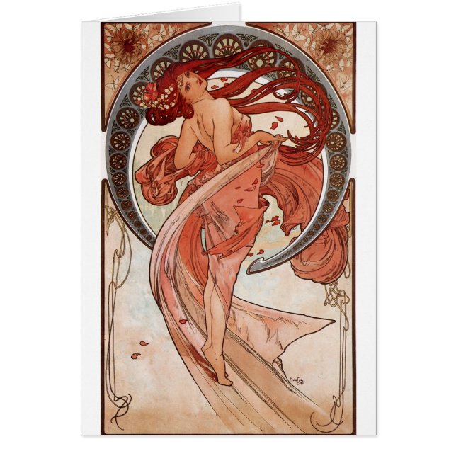 Red Hed Dancing Girl - Mucha Hälsningskort (Framsidan)