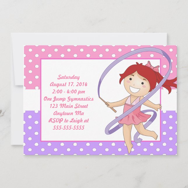 Red Hed Girl Gymnastics Birthday Inbjudningar (Framsida)