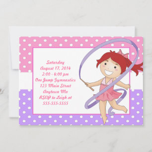 Red Hed Girl Gymnastics Birthday Inbjudningar