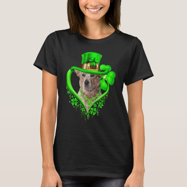 RED Heeler Dog St Patricks Day Lover Irish Shamroc T Shirt (Framsida)