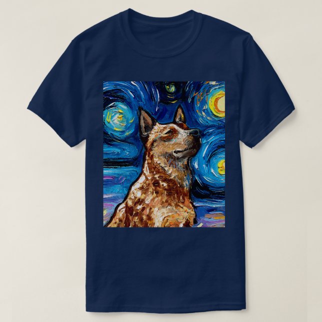 Red Heeler Starry Night Australian Cattle Hund Por T Shirt (Design framsida)