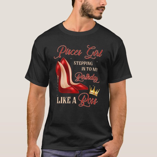 Red Heels Pisces Girl Steg in på Birthday Astro T Shirt (Framsida)