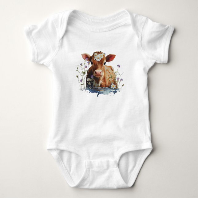 Red Heifer (Cow) med blommor T Shirt (Framsida)
