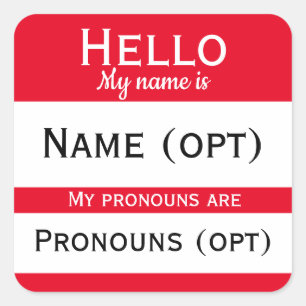 Red Hej Pronouns Fyrkantigt Klistermärke