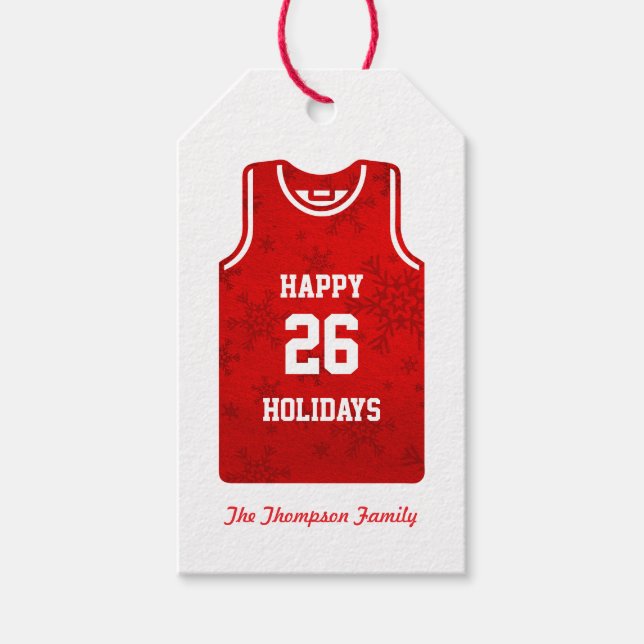 Red Helgdag Basketball Snowflake Presentetikett (Framsidan)