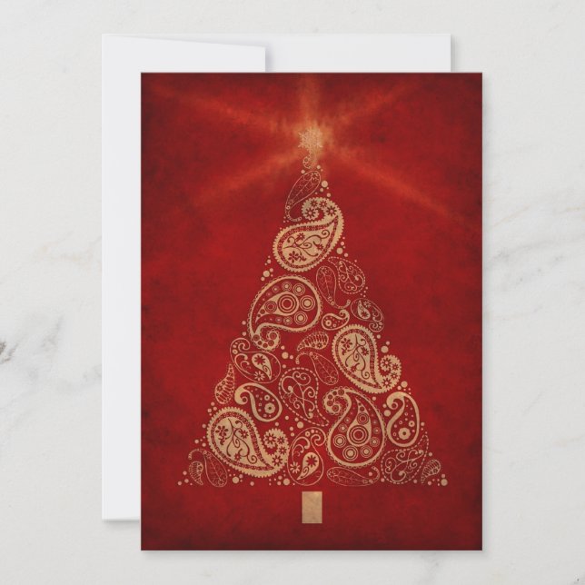 Red Helgdag Card med Paisley Julgran Julkort (Framsida)