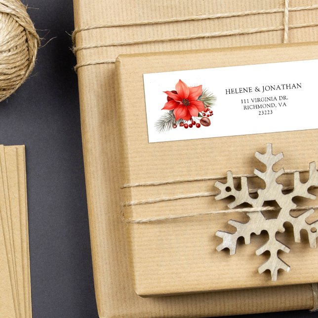 Red Helgdag God jul Returadress Returadress Etikett (Red Holiday Merry Christmas Return Address Label)