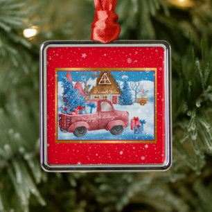 Red Helgdag jul Lastbil Customize Julgransprydnad Metall