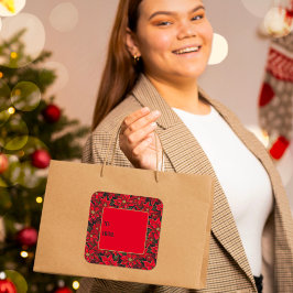 Red Helgdag jul Poinsettia Gift Märkre Fyrkantigt Klistermärke