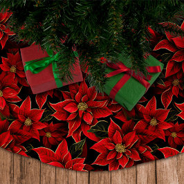 Red Helgdag jul Poinsettia Mönster Julgransmatta Borstad Polyester