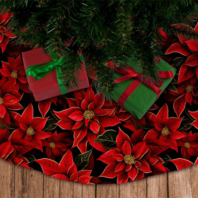 Red Helgdag jul Poinsettia Mönster Julgransmatta Borstad Polyester (Skapare uppladdad)