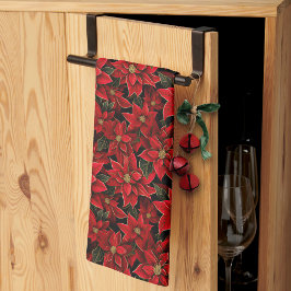 Red Helgdag jul Poinsettia Mönster Kökshandduk