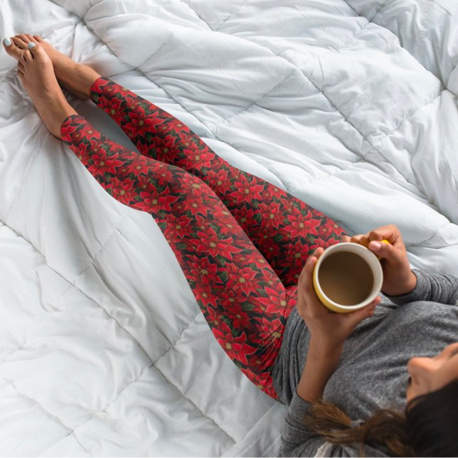 Red Helgdag jul Poinsettia Mönster Leggings (Skapare uppladdad)