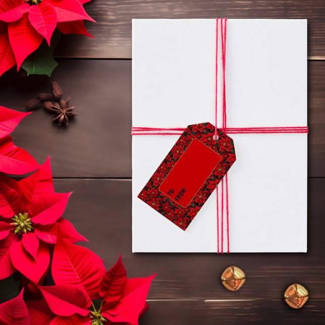 Red Helgdag jul Poinsettia Mönster Presentetikett (Skapare uppladdad)