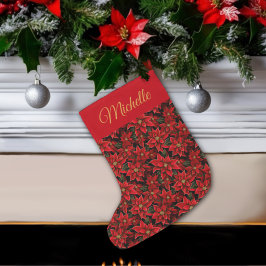 Red Helgdag jul Poinsettia Mönster Stor Julstrumpa