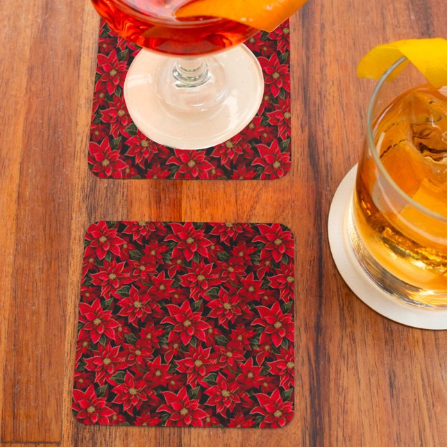 Red Helgdag jul Poinsettia Mönster Underlägg Papper Kvadrat (Skapare uppladdad)