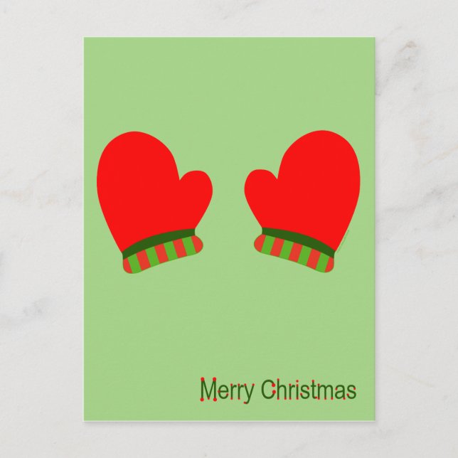 Red Helgdag Mittens (God jul) Helg Vykort (Framsida)