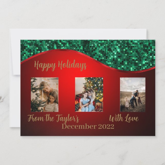 Red Helgdag Photo Card med Red & Grönt Gräns Julkort (Framsida)