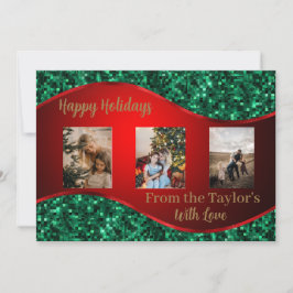 Red Helgdag Photo Card med Red & Grönt Gräns Julkort